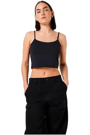 Noisy May Einfarbiges Crop Top mit Spaghettiträgern kurzes Stretch Oberteil NMTERESA