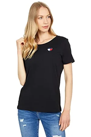 Tommy Hilfiger Damen Kurzarm Graphic T-Shirt, Schwarz Herz, Klein