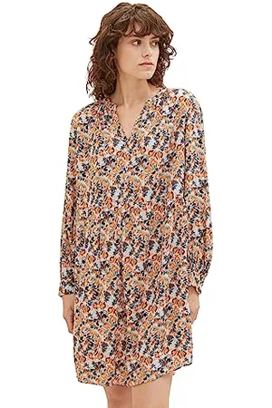 TOM TAILOR Damen 1037925 Tunica Kleid mit Muster, 32369-small Grey tie dye floral, 38