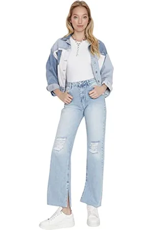 Trendyol Damen Herren Young Hoher Bund Wide Leg Jeans, Hellblau, 34 EU