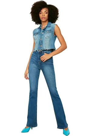 Trendyol Navy blaue Taille Flare Jeans, Navy, 42