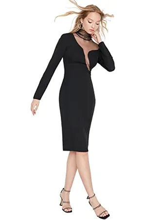 Trendyol Damen Figurbetont Bodycon Stehkragen Gestrickt Kleid, , 42