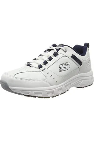 Skechers Oak Canyon Redwick Herren Trainer, White Leather/Synthetic/Textile/Navy Trim, 42.5 EU