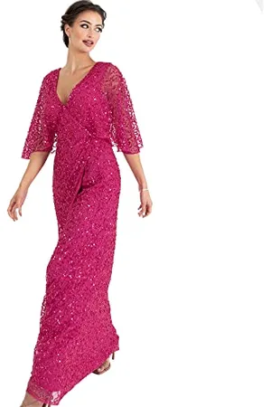 Maya Deluxe Damen Womens Maxi Ladies Sequin Embellished Wrap A-Line Dress for Wedding Guest Bridesmaid Evening Prom Ball Occasion Kleid, , 46