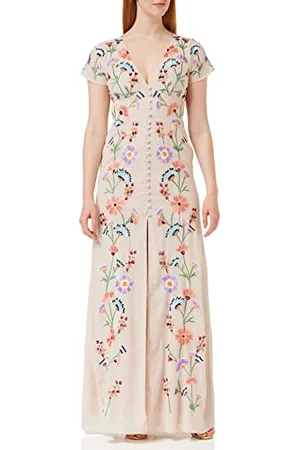 Maya Deluxe Damen Womens Maxi Dress Ladies Embroidered Button Front Split Tea Dess for Wedding Guest Bridesmaid Evening Prom Occasion Kleid, , 42
