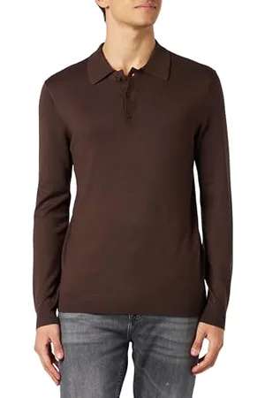 Only & Sons Herren O&S Polo Langarm Shirt Basic Pullover aus Baumwolle Longsleeve Knitted Sweater ONSWYLER, Farben:Braun, Größe Pullover:S