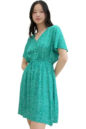 TOM TAILOR Damen Basic Mini-Kleid mit Allover Muster, mid blue minimal print, XXL