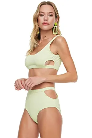 Trendyol Damen Textured High Waist Neckline Detail Six Bikini Bottoms, , 40 EU