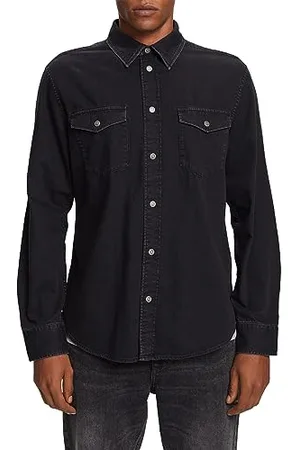 ESPRIT Herren 993ee2f314 Hemd, Black Dark Washed, XXL EU