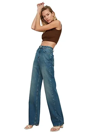 Trendyol Damen Recyceln Sie die Breite Beinjeans der Hohen Taille Hohen Taille 90 Jeans, , 40 EU