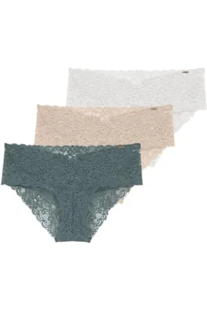 Dorina Lana Damen Spitzen-Slips, 3er-Pack, Mittlere Abdeckung, Alltäglicher Komfort, Hipster Panties, Weich, Grün, Beige, Elfenbein, S