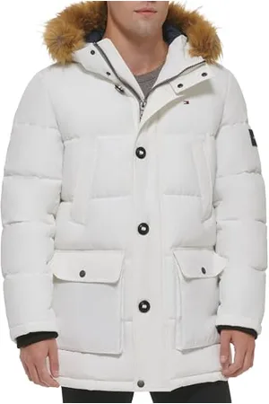 Tommy Hilfiger Herren Arctic Cloth Heavyweight Performance Parka Daunen Alternative Pelz gefütterte Kapuze Oberbekleidung Mantel Daunenmantel, , Large