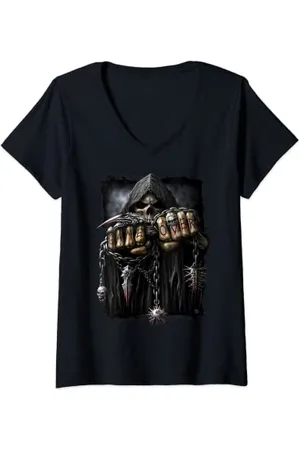 Spiral Damen Original - Game Over - Gothic Reaper T-Shirt mit V-Ausschnitt