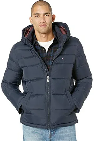 Tommy Hilfiger Herren Hooded Puffer Jacket Daunenalternative Oberbekleidung, Mitternacht/Ausflug, einfarbig ( //Getaway Solids), L
