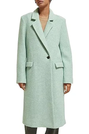 Scotch&Soda Green Melange Single Breasted Boucle Coat