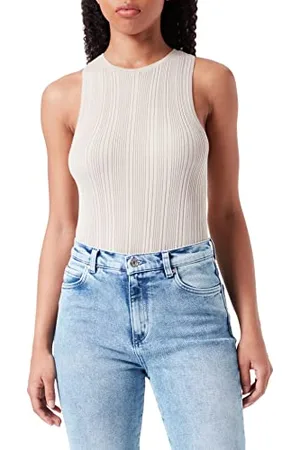 HUGO BOSS Damen Sharimana Ärmelloses Slim-Fit Top mit Längsstreifen Hellbeige L