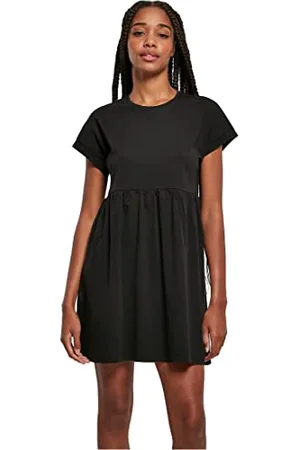 Urban classics Damen Kleid Ladies Organic Empire Valance Tee Dress, Volantkleid für Frauen, Loose Fit, black, S