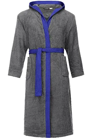 Ladeheid Herren Frottee Bademantel aus 100% Baumwolle LA40-190 (Dunkelgrau-12/Blau-28, S)