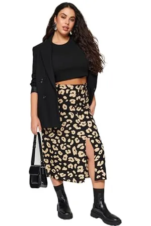 Trendyol Damen Midi A-Linie Schlitz Webstoff Größen in Rock Skirt, , 52