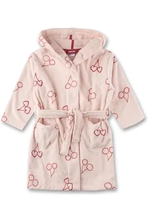 Sanetta Mädchen-Nachthemd Rosa | Hochwertiger und kuscheliger Bademantel aus Frottee für Mädchen. Kirschen-Bademantel mit Kapuze & Gürtel | Bademantel für Mädchen