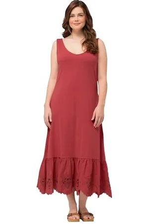 Ulla Popken Damen, große Größen, Jersey Strap Dress with Embroidery Anglaise