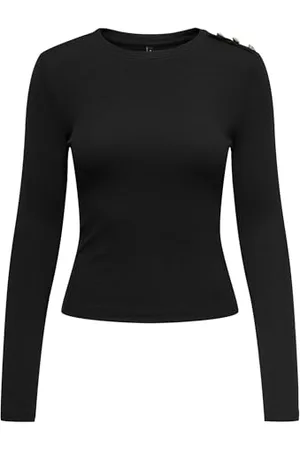 ONLY Damen Onlcheckie Life L/S Box JRS Top, Black/Detail:Rhinestones, XS