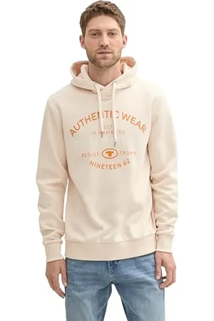 TOM TAILOR Herren 1044742 Basic Hoodie mit Logo-Print, 27469-Smooth Light Sand, M