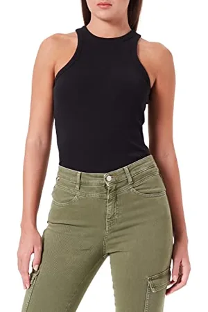 HUGO BOSS Damen Classic Tank Ärmelloses Slim-Fit Top aus Gerippter Baumwolle Schwarz XL