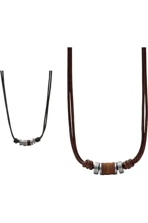 Fossil Herren Kette Leder & Herren Halskette aus Edelstahl und Leder 0.6 x 41.1 x 2.2