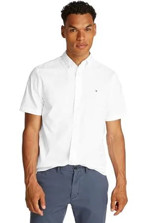 Tommy Hilfiger Herren Hemd Flex Poplin Solid Kurzarm, Weiß (Optic White), M
