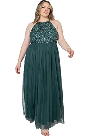 Maya Deluxe Damen Womens Ladies Bridesmaid Maxi Dress Halter Neck Sequin Embellished Prom Graduation Wedding Brautjungfernkleid, , EU 54(UK 26)