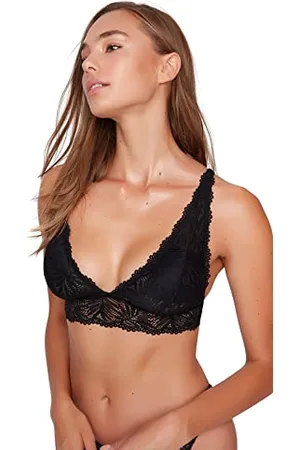 Trendyol Damen Women Underwear Without Underwire Neck Knit Bra Unterwäsche ohne Bügel Bralette V-Ausschnitt Strick-BH, Black, M