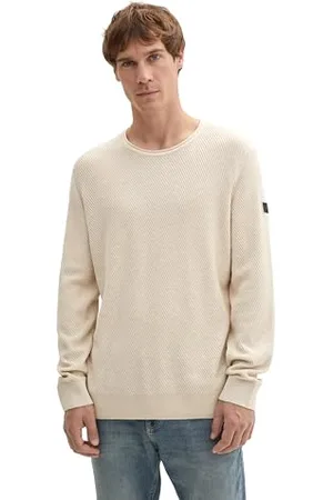 TOM TAILOR Herren 1043235 Basic Pullover mit Rundhalsausschnitt, 36107-Light Sand Melange, Large