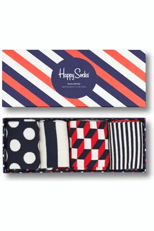 Happy Socks 4-Pack Stripe Box, farbenfrohe und fröhliche, Socken für Männer und Frauen, Blau-Rot-Weiß (36-40)