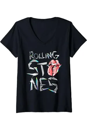 The Rolling Stones Offizielles Glas-Logo T-Shirt mit V-Ausschnitt