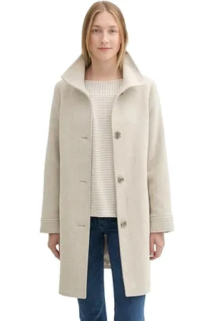 TOM TAILOR Damen 1042902 Mantel mit Stehkragen, 35923-Soft Ivory Twill Structure, XXL