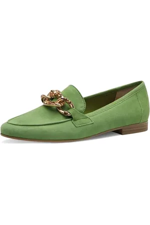 Marco Tozzi Damen Slipper aus Leder mit Blockabsatz, Grün , 39 EU