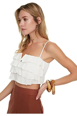 Trendyol Damen Frilly Crop-woven Blouse, , 40 EU