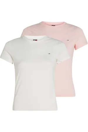 Tommy Hilfiger Damen Tjw 2pack C-Neck Tee Dw0dw21366 S/S T-Shirt, Multi (Ecru/Precious Pink), S EU