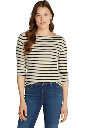Tommy Hilfiger Damen Langarmshirt New Cody Slim U-Boot-Ausschnitt, Mehrfarbig (Fine Stp Country Ivory/ Drk N Navy), 3XL