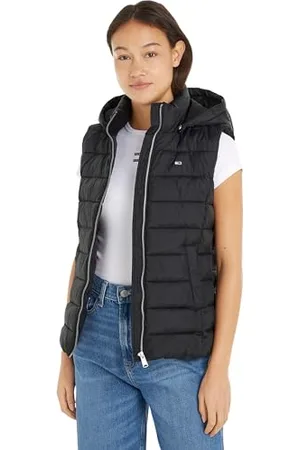 Tommy Hilfiger Damen Weste Basic Hooded Vest Steppweste mit Kapuze, (Black), XXS