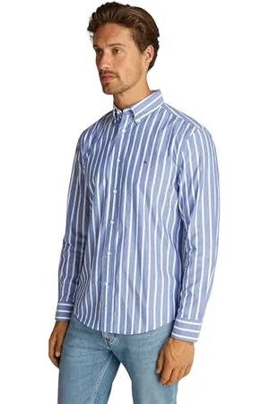Tommy Hilfiger Herren Hemd Flex Poplin Nautical aus Baumwolle, Mehrfarbig (Wedge Blue / Optic White), 3XL