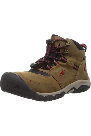 Keen Unisex-Kinder Ridge Flex Mid wasserdichte Wanderstiefel, Bison-Roter Teppich, 25/26 EU