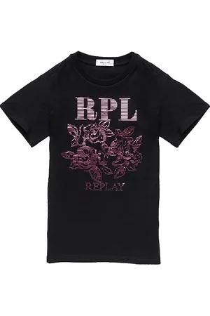 Replay Mädchen T-Shirt Kurzarm aus Baumwollmix Roses, (Schwarz), 4 Jahre