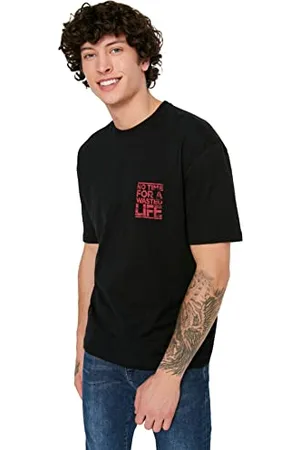 Trendyol Herren Herren Entspannte Passform Rundhals Null Hülse Gedrucktes T-shirt T Shirt, , M EU