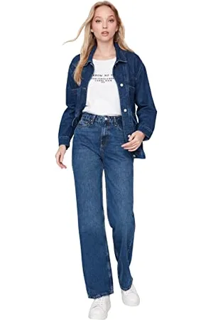 Trendyol Damen Herren Hoher Bund Weites Bein der 90er Jeans, , 34 EU