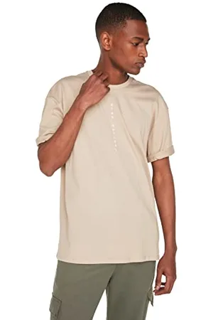 Trendyol Herren Herrenübergroße Passform 100% Baumwolle Runder Kragen Kurzarm Drucken T-shirt T Shirt, , M EU
