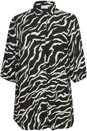 Kaffe Langarm - Hemd KCsonna Damen Hemd Langarm Shirt Bluse Casual Print Langarmshirt Große Größen Black/Antique Zebra Print 44