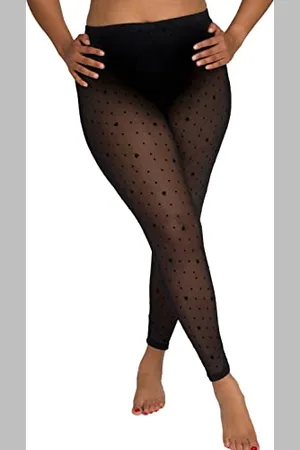 Ulla Popken Damen Strumpf-Leggings aus Mesh, Herzen&Tupfen Strumpfhose, Halbtransparent, , 66-68