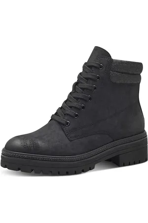 Marco Tozzi Damen Schnürstiefel ohne Absatz mit Blockabsatz mit Reißverschluss, Schwarz (Black/Glam), 39 EU